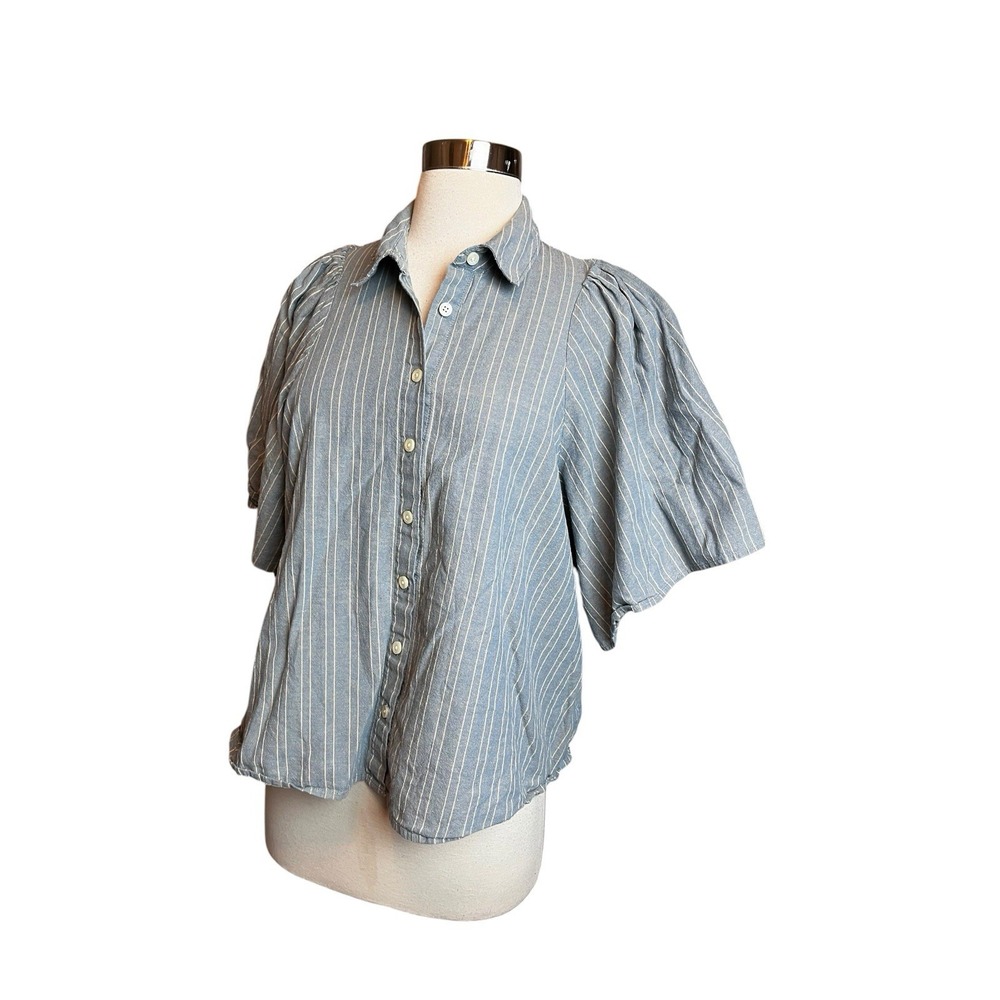 The Great Striped Top Size 2 Medium Blue Flared Sleeve Shirt